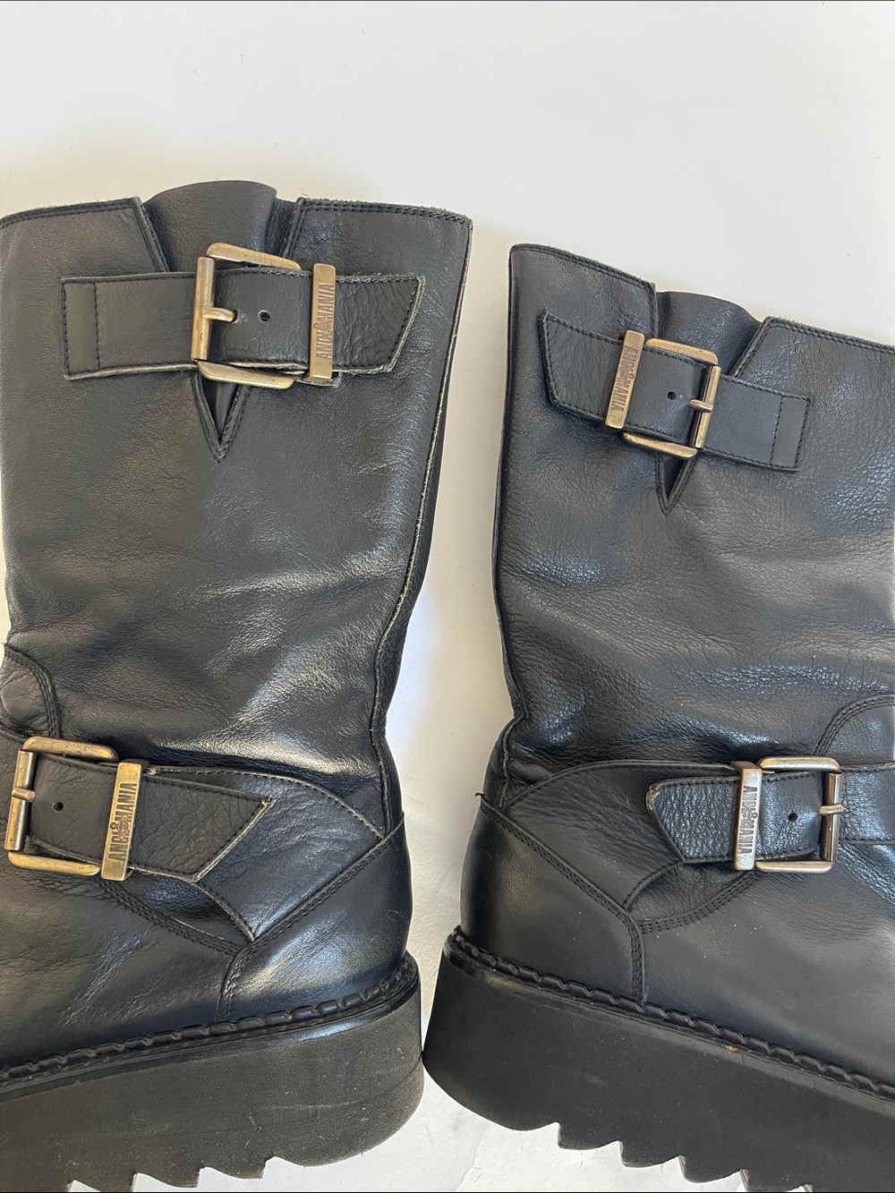 Vivienne Westwood Anglomania Black Leather Double Buckle Biker Boots AW16 US 7 - Picture 8 of 15